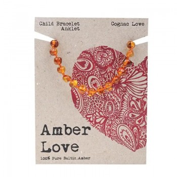 Amber Love Children's Bracelet/Anklet 100% Baltic Amber - Cognac Love 14cm 