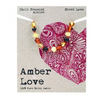 Amber Love Children's Bracelet/Anklet 100% Baltic Amber - Mixed Love 14cm 