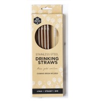 Ever Eco Stainless Steel Short Straws Rose Gold + Cleaning Brush 4 