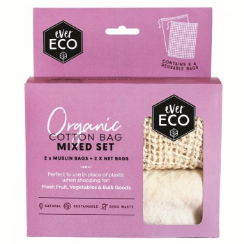 Ever Eco Reusable Produce Bags Organic Cotton Mixed Set 4 