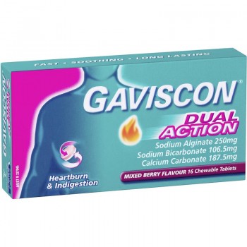 Gaviscon Dual Action Chewable Tablets Mixed Berry Flavour 16 Chew tabs