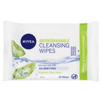 Nivea Biodegradable Cleansing Wipes with Organic Aloe Vera 25 Wipes 