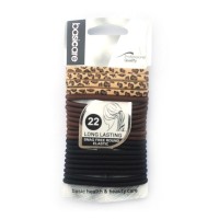 Basicare Elastic Hair Band Set Leopard (18 X 4mm Thick , 4 X 4mm Flat) 22Pc 