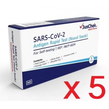 JusChek SARS-CoV-2 Antigen Rapid Test (Nasal Swab) - COVID-19 RAT 5 Test 