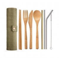 busybee Bamboo Cutlery Set in Roll Pouch olive 8 Pce 