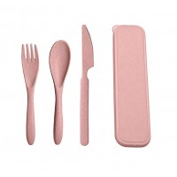 busybee Biodegradable Wheat Cutlery in Case pink 3 Pce 