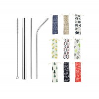 busybee Silver Metal Straw Set in Pouch Asst Colours 4 Pce 