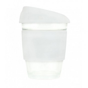 busybee Reusable Coffee Cup glass/silicone white 350ml 