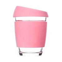 busybee Reusable Coffee Cup glass/silicone pink 350ml 