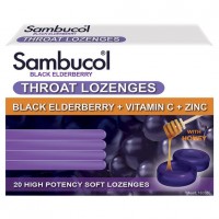 Sambucol Throat Lozenges Black Elderberry + Vitamin C + Zinc 20 Lozenges