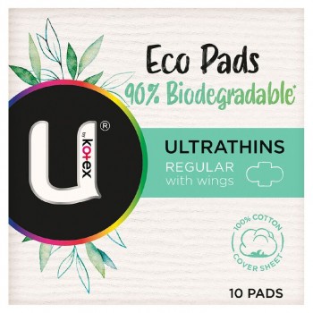 U Kotex Eco Pads Ultrathins Regular with Wings 10 Pk 