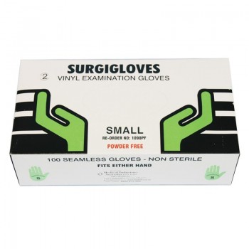Surgigloves Disposable Vinyl Examination Gloves Powder Free Small 100Pk 