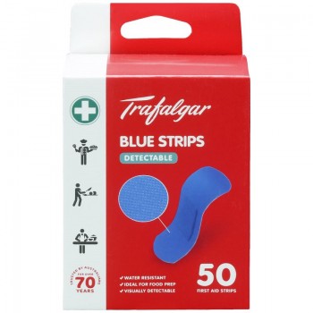Trafalgar Blue Strips Detectable First Aid Strips 50 