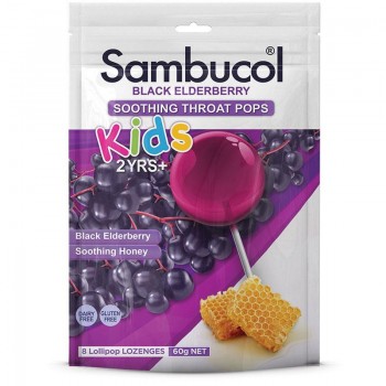 Sambucol Black Elderberry Kids Soothing Throat Pops 8 