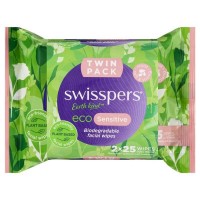 Swisspers Eco Sensitive Biodegradable Facial Wipes Twin pack 2x25 