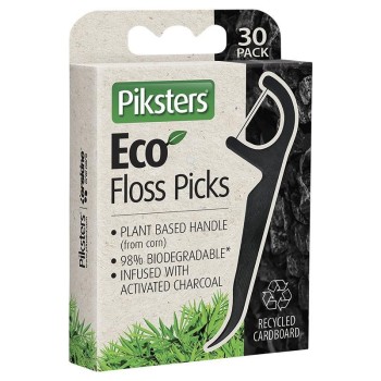 Piksters Eco Floss Picks Charcoal 30pk 