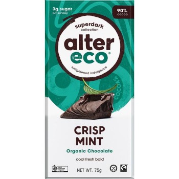 Alter Eco Organic Vegan Chocolate - Super Dark Crisp Mint 90% 75g 