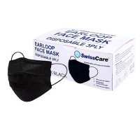 Swisscare Face Mask Black Earloop Disposable 3ply 50pk 