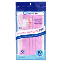 Swisscare Disposable Face Mask 3ply Pink 10 Pk 