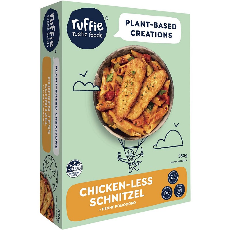 Ruffie Rustic Foods Chicken-Less Schnitzel + Penne Pomodoro 350g 