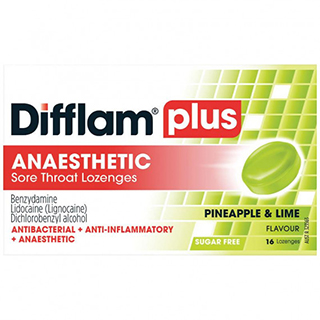 Difflam Plus Anaesthetic Sore Throat Lozenges Pineapple & Lime 16 Loz